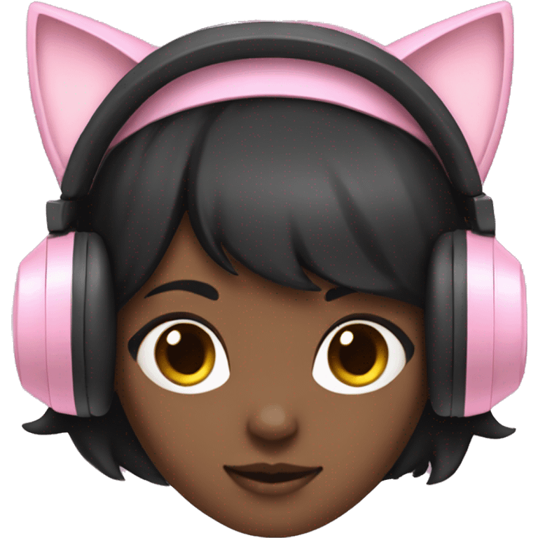 Black hair girl with pastel pink gaming headset that has cat ears  emoji