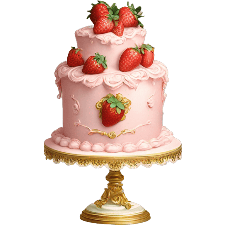 vintage rococo highly detailed pale pink cake with strawberries emoji