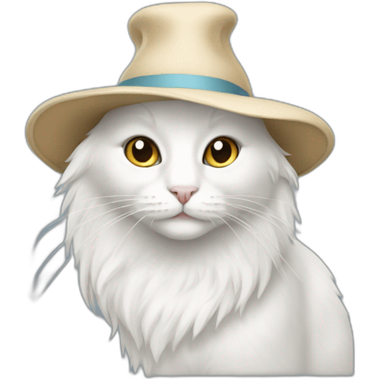 White cat with long hair and hat emoji