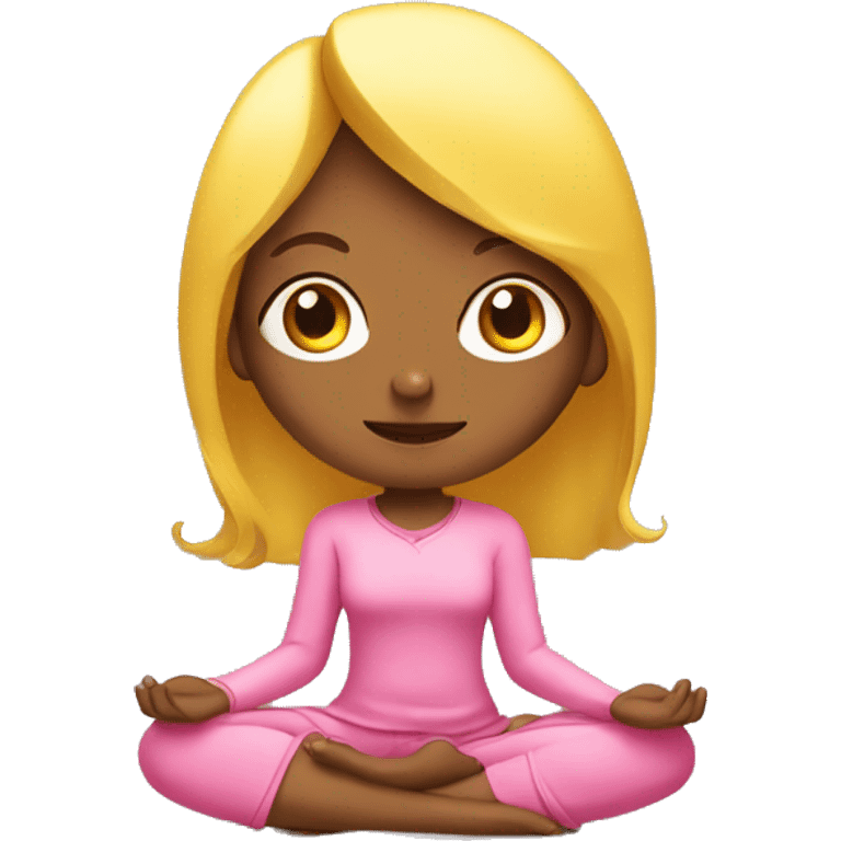 girl in pink clothes with yellow hair sits in lotus position emoji