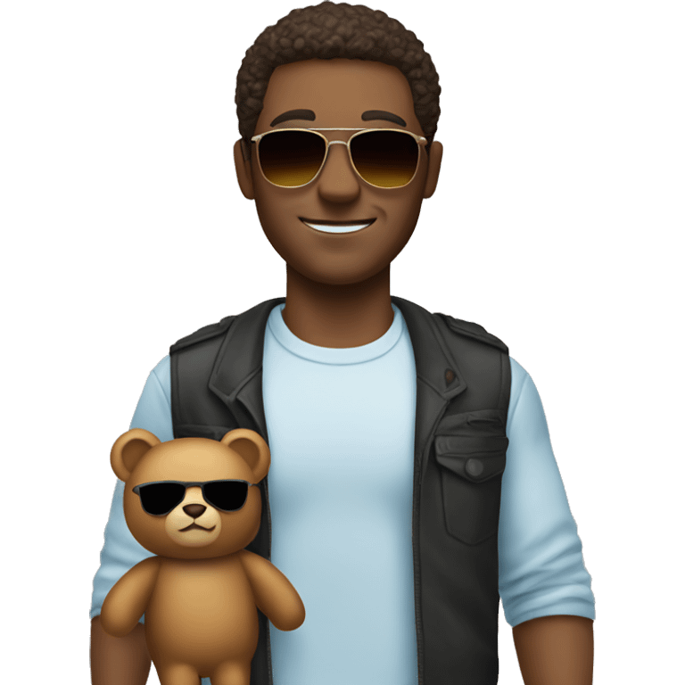 A man with sunglasses and a teddy bear emoji