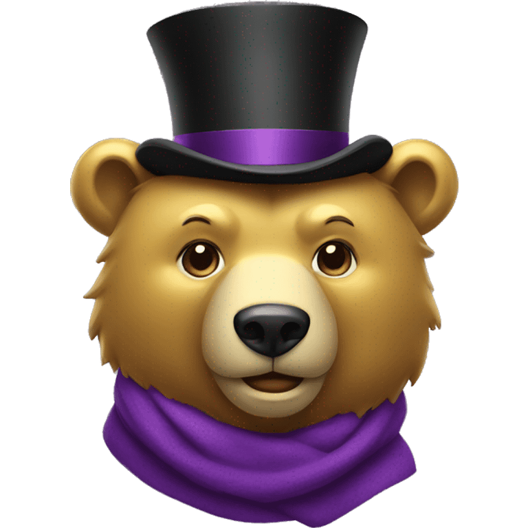 Gold bear head wearing a top hat and purple scarf  emoji