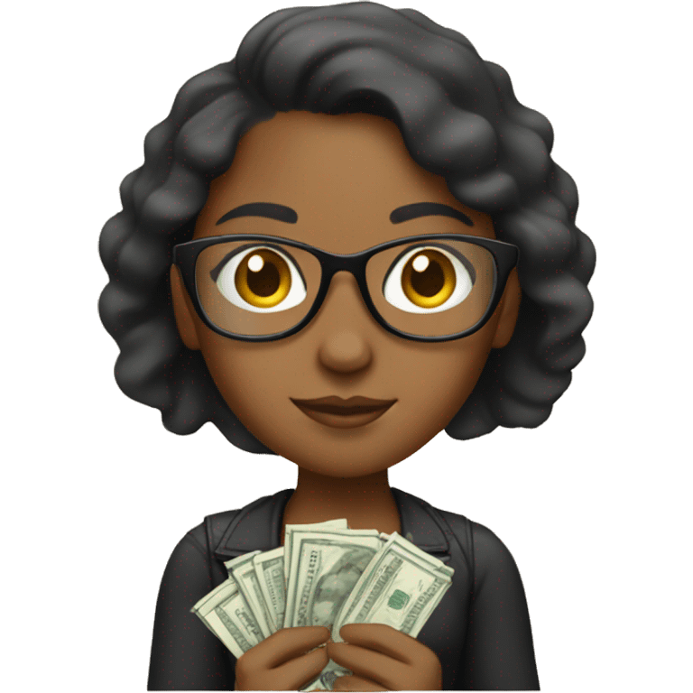 Brown girl holding money with glasses on emoji