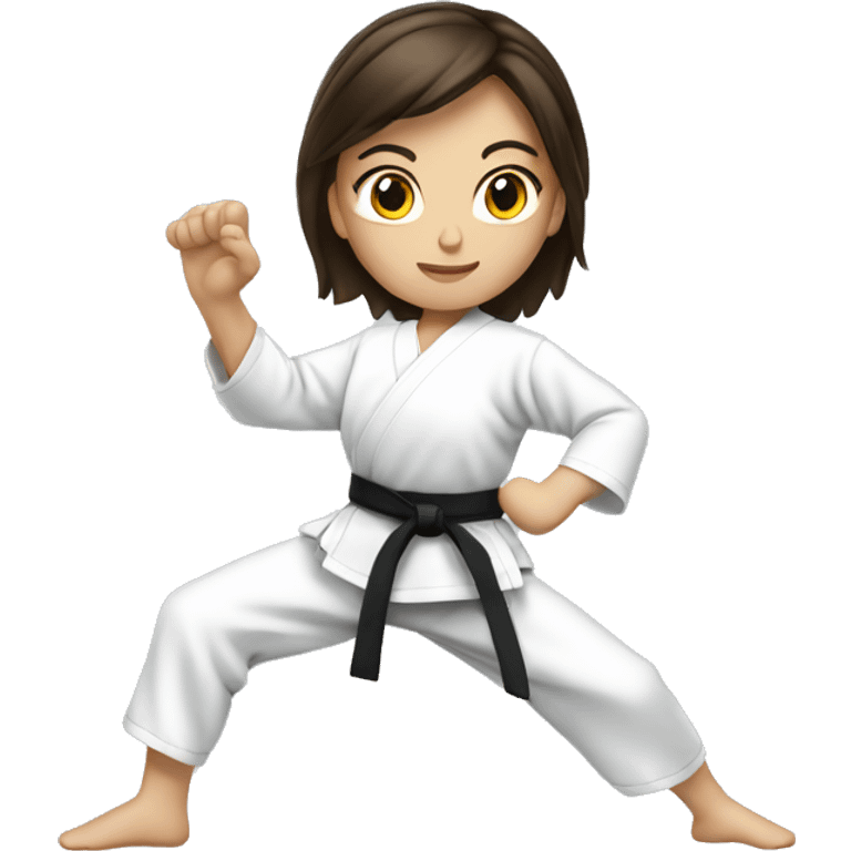 a brunette girl doing karate emoji