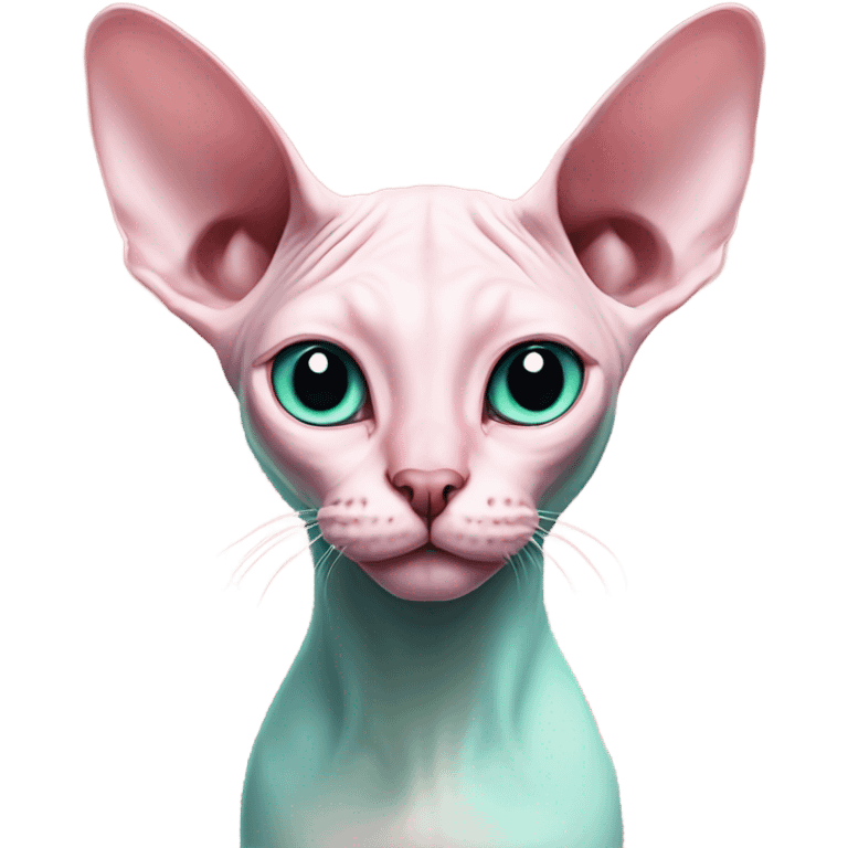 Pink sphinx cat with one eye blue and one eye green emoji