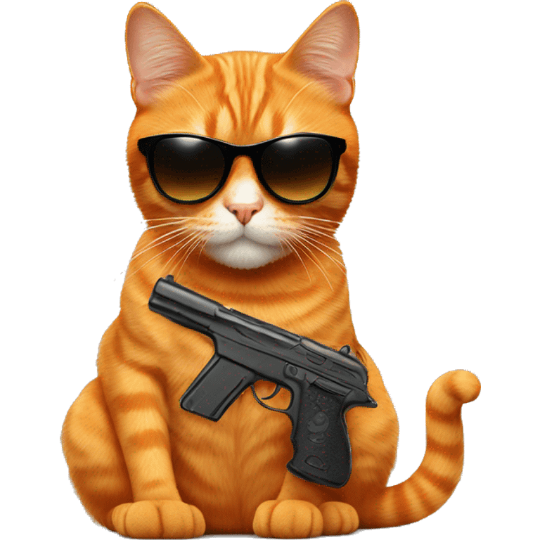 Orange cat with sunglasses and guns emoji