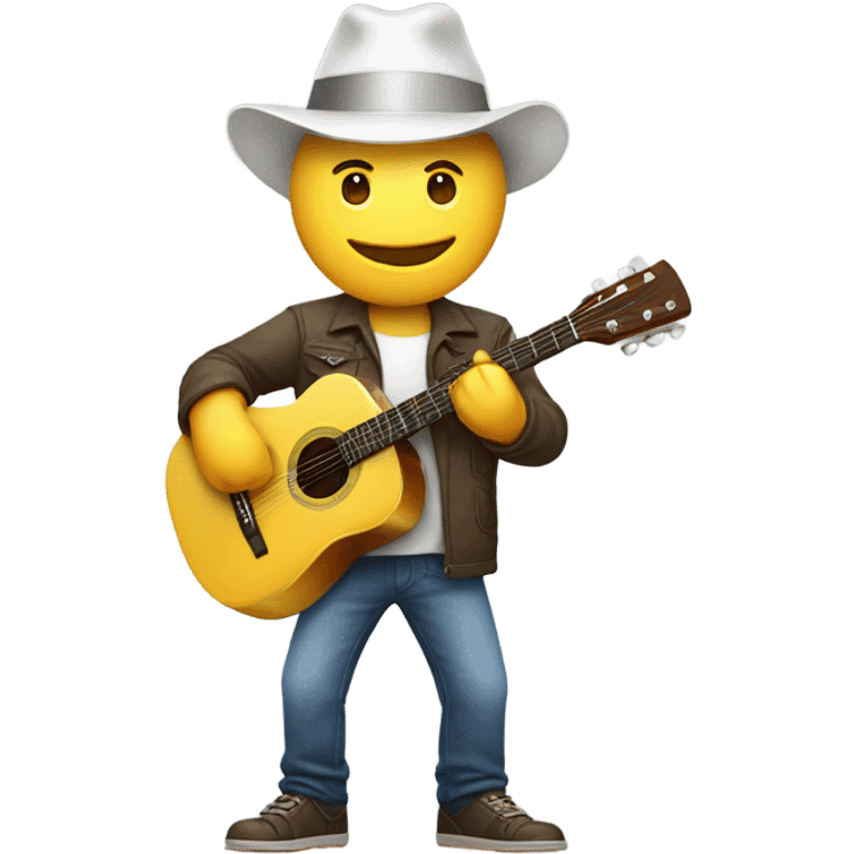 White guy holding both a guitar and iPhone wearing a party hat emoji