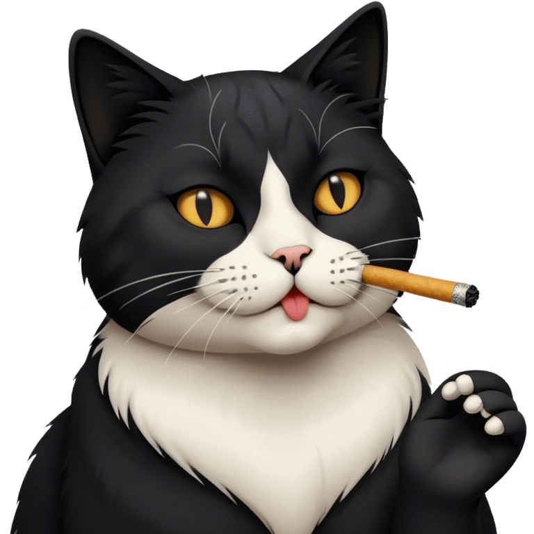 Cat smoking a cigarette blowing an O emoji