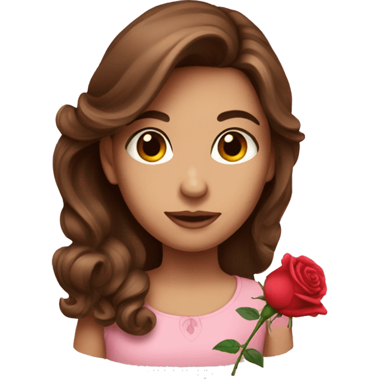 Brown haired girl with rose emoji