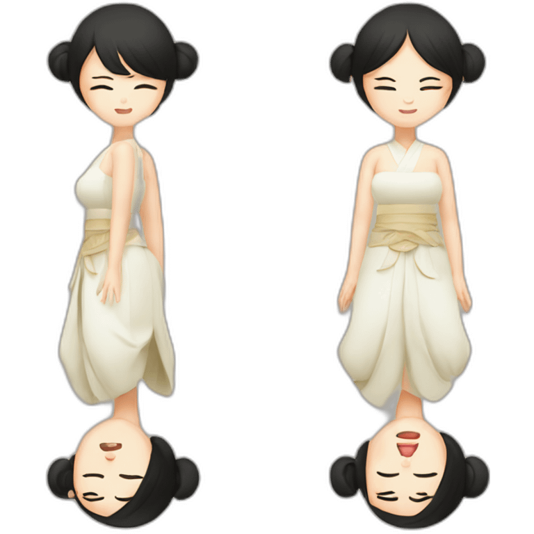 Chinese lady up side down doing yuga emoji