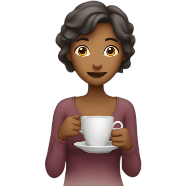 shy woman holding cup of tea emoji