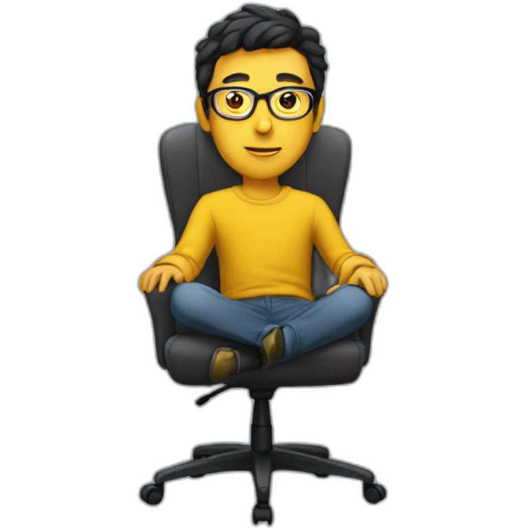 White man with yellow tinted glasses and black hair in a gray jumper and sitting on a chair emoji