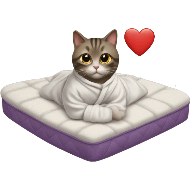 cat in robe on a heart shaped mattress  emoji