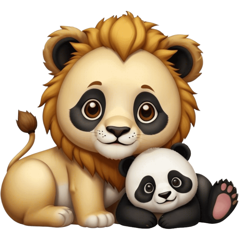 Cute Lion and panda together emoji