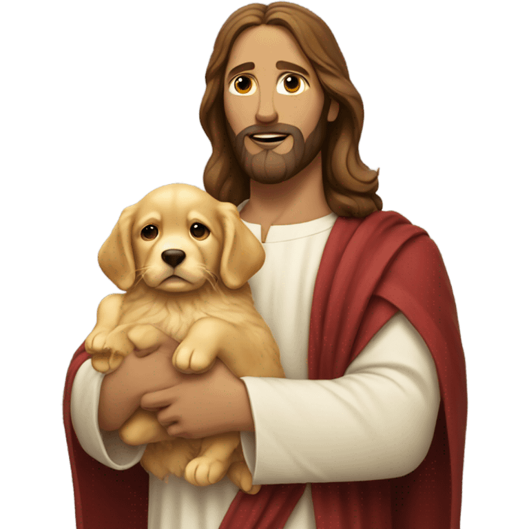 Jesus holding a little golden retriever puppy emoji