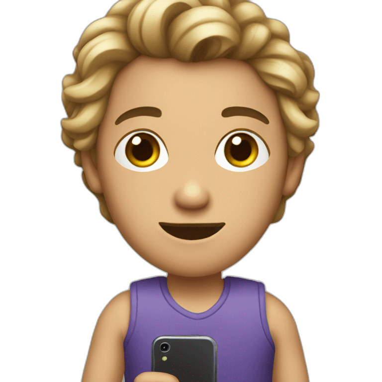 A young man wearing a dress and holding a phone emoji