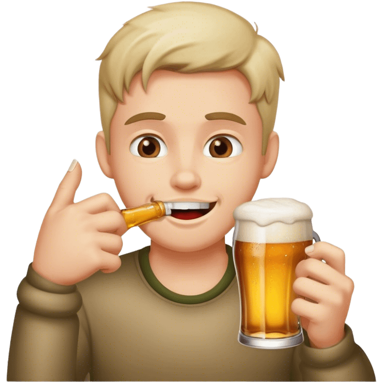 Biting nails and drinking beer emoji