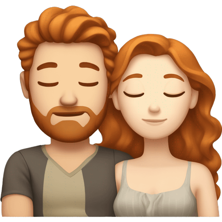 Brown haired husband and ginger haired wife sleeping together emoji