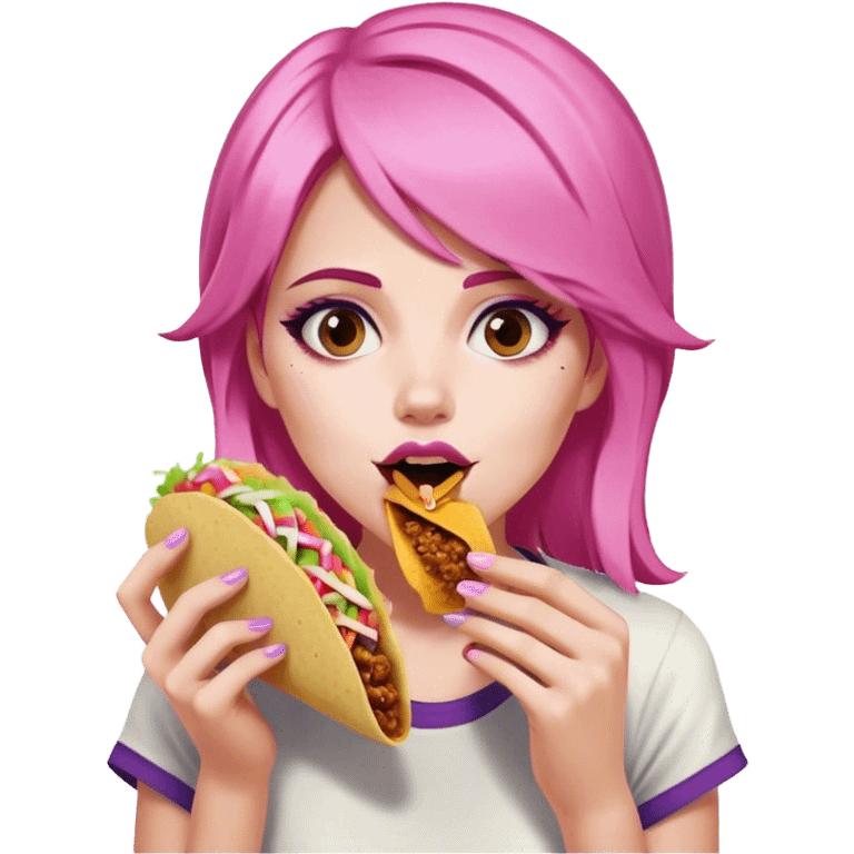 A girl with pink hair eating Taco Bell  emoji