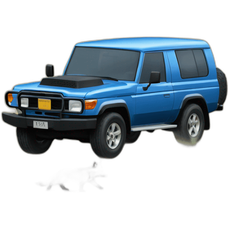 Fox driving a blue toyota landcruiser HZJ78 emoji