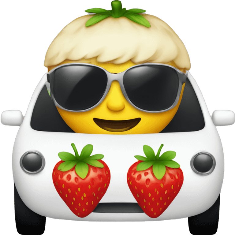 strawberry driving car with sunglasses emoji