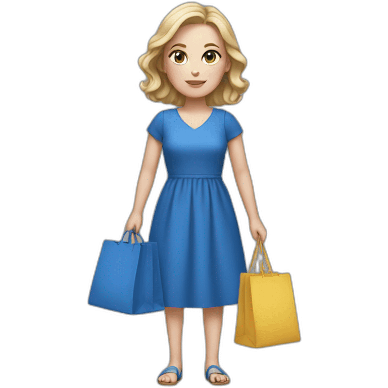 white girl in a blue dress holding bags emoji