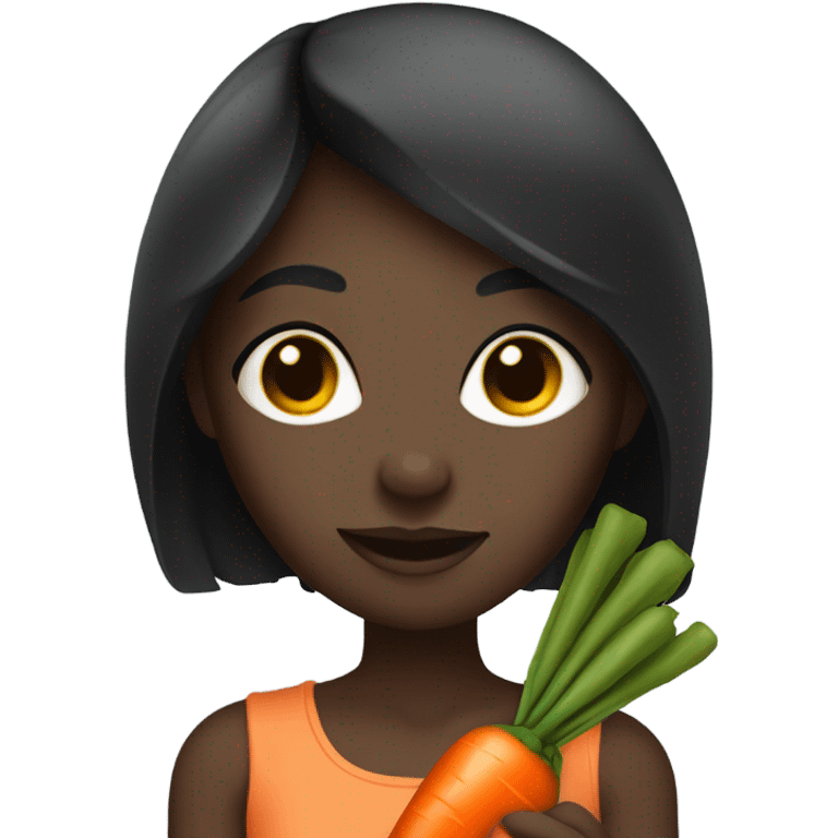 Dark skin girl with straight black hair holding a carrot emoji