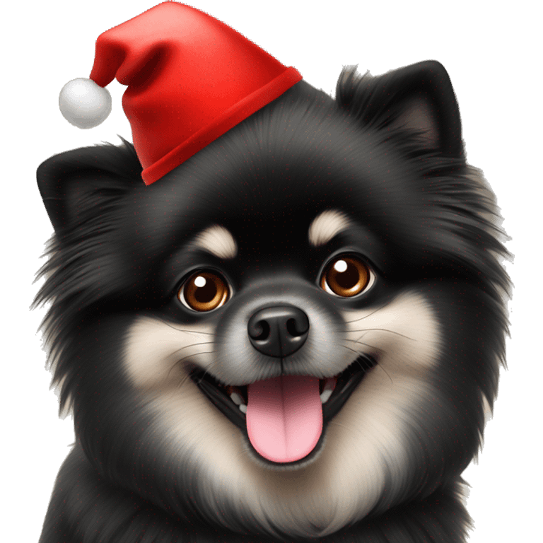 a black Pomeranian spitz a red New Year's hat emoji