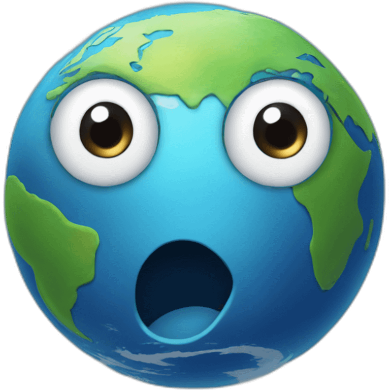 planet Earth with a cartoon expressionless face emoji