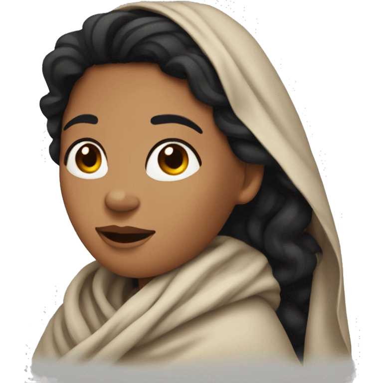 Medium tanned woman with black wavy hair wrapped in blanket emoji