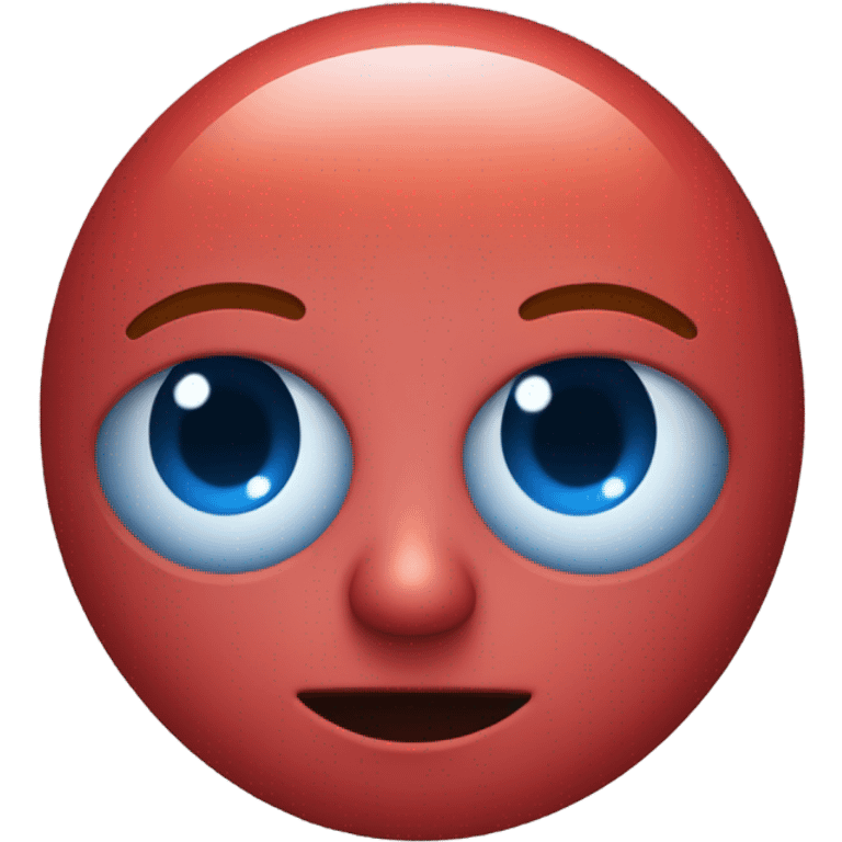 A Person with red all over their face no eyes no mouth no ears no hair that has a little blue round thing covering their sight emoji