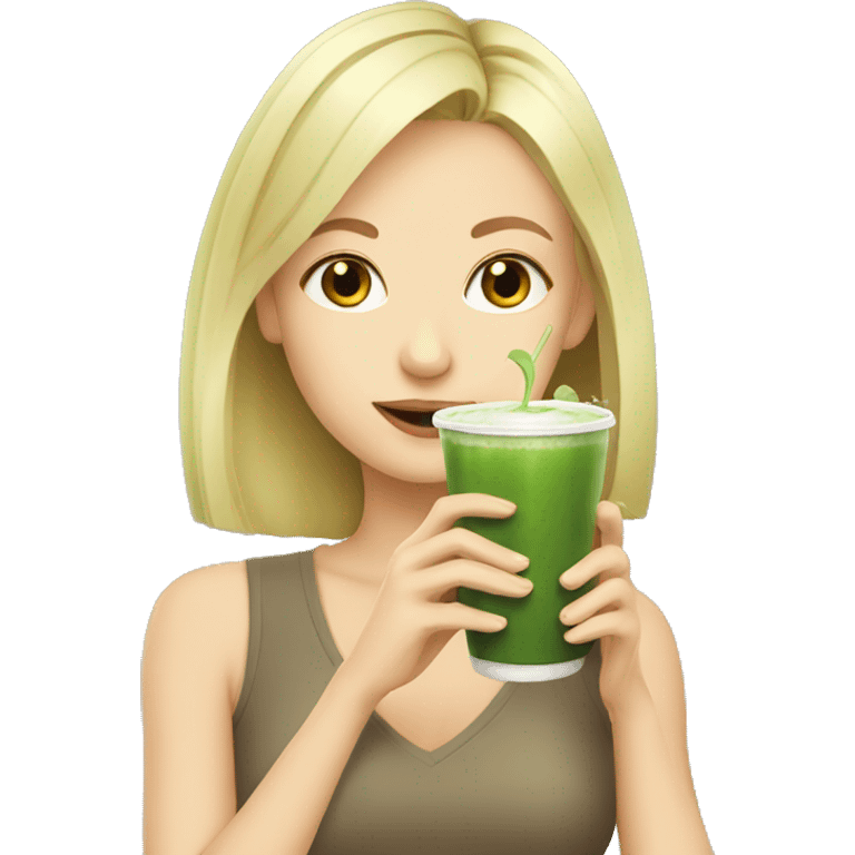 blonde girl drinking matcha emoji