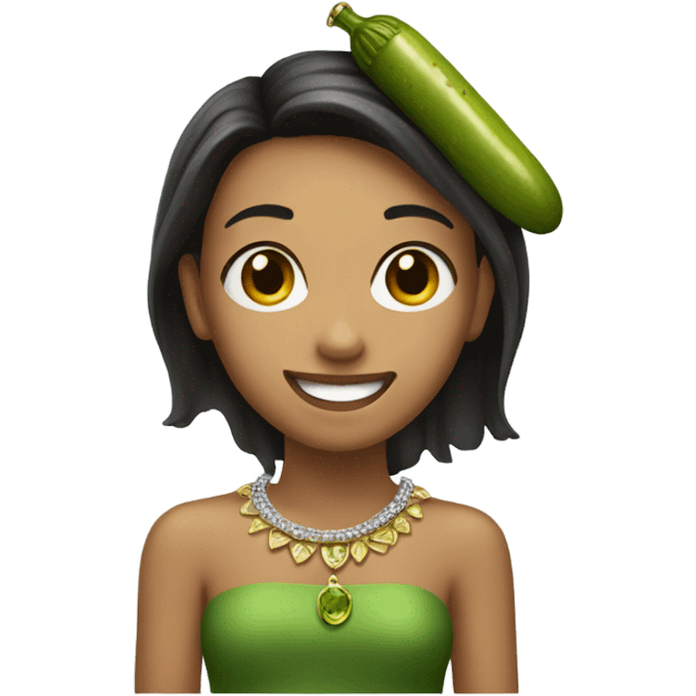 smiling girl with jewelry with a pickle  emoji