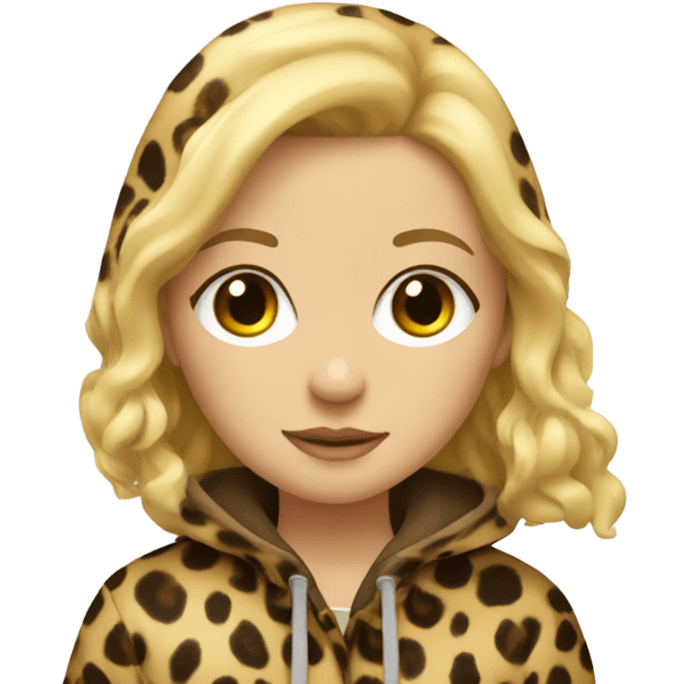 Blonde girl стоит в полный рwearing a raincoat leopard color emoji