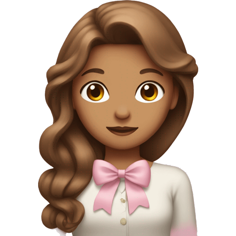 brown long haired girl with light pink bow in hair emoji