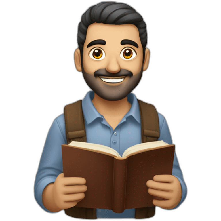 Armenian men reading book and looking at camera and smiling  emoji