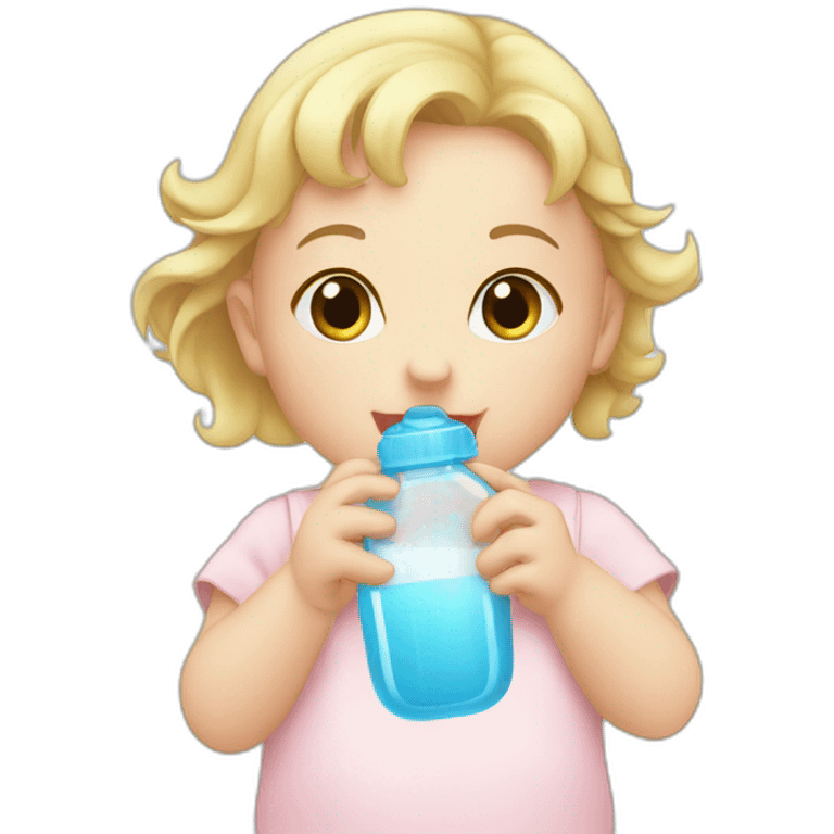 white baby girl drinking from the feeding bottle emoji