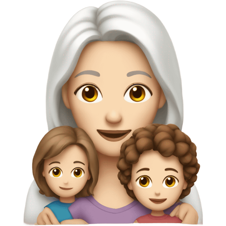 Mom with a son and daughter white skin and brown hair  emoji