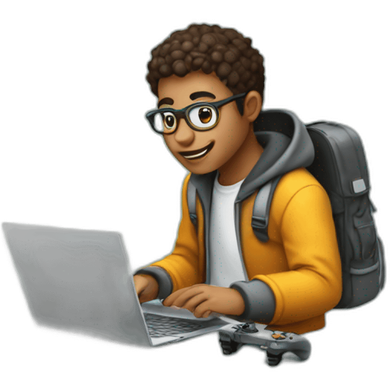 Student playing Games on laptop and gamepad emoji