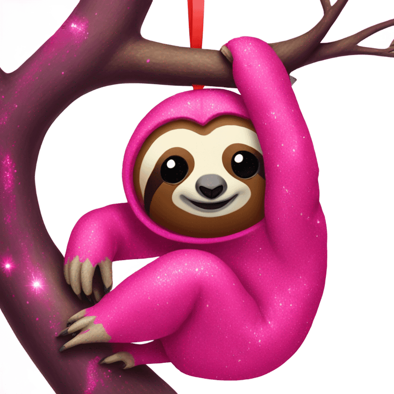 Hot pink sloth with glitter hanging on a tree  emoji