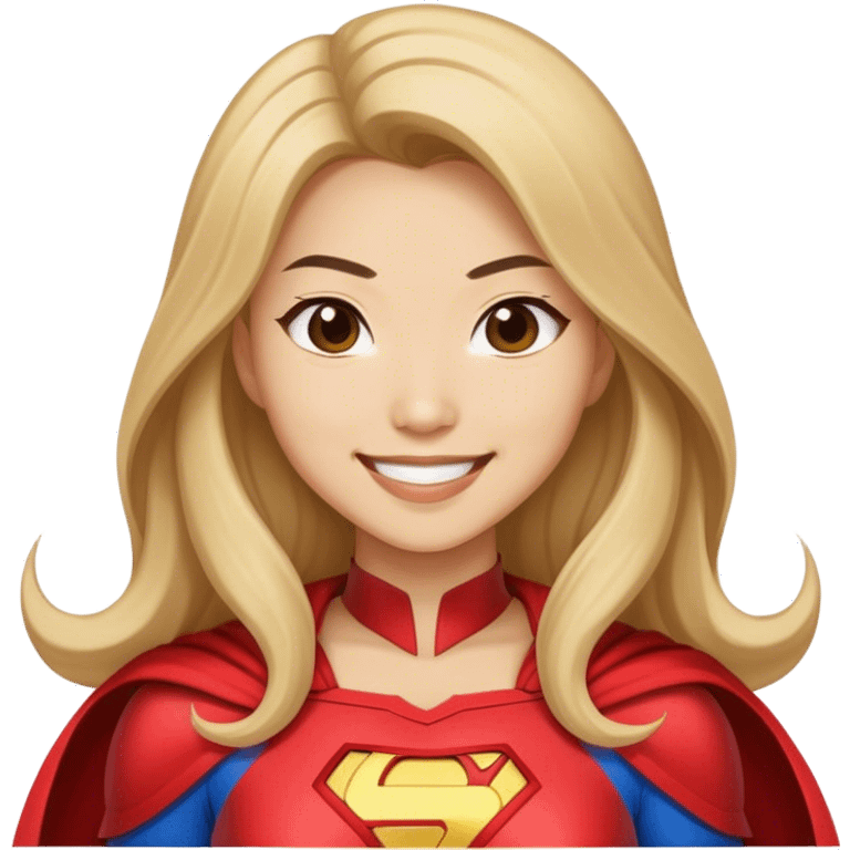 Asian superhero wife with long dark blonde hair light skin smiling emoji