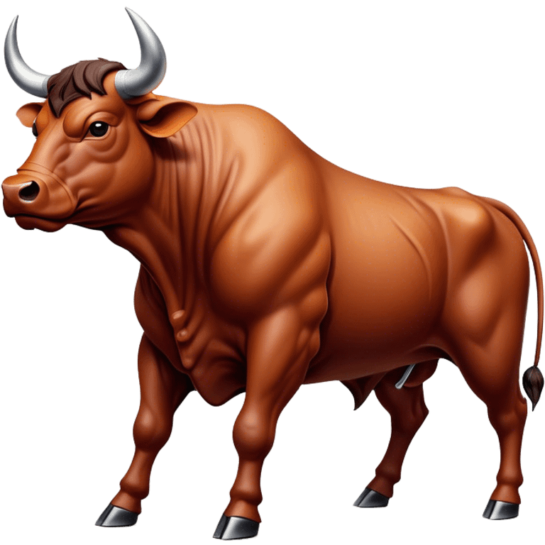 Cinematic Realistic depiction of a powerful Spanish charging bull, rendered with dynamic muscle definition and detailed, textured hide, set against a dramatic backdrop with intense, action-packed lighting emoji