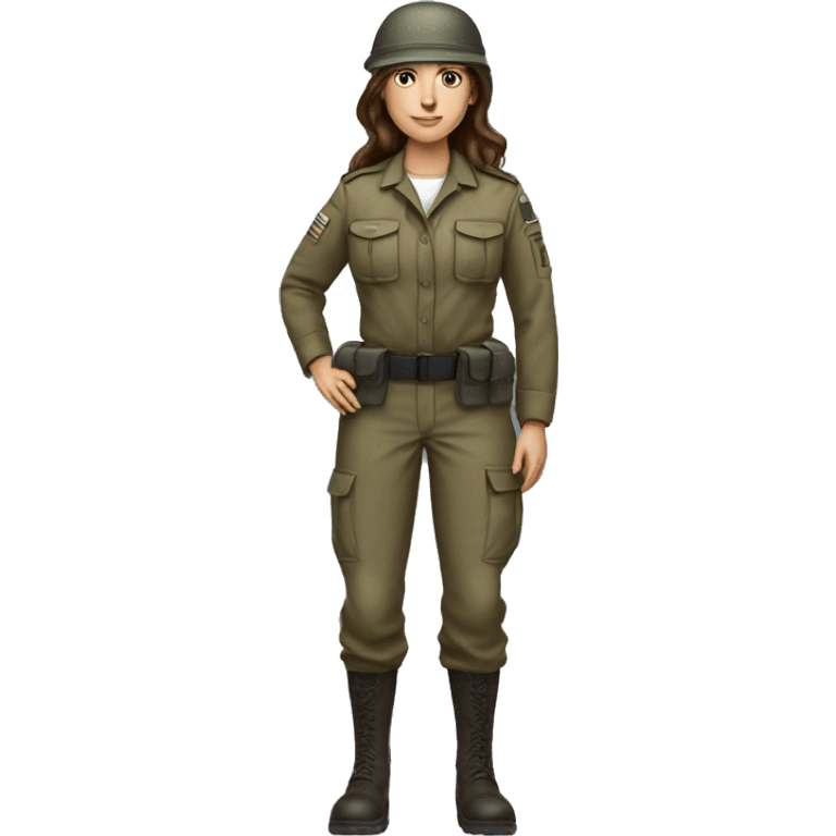 Realistic Idf female soilder long brown hair, full body emoji