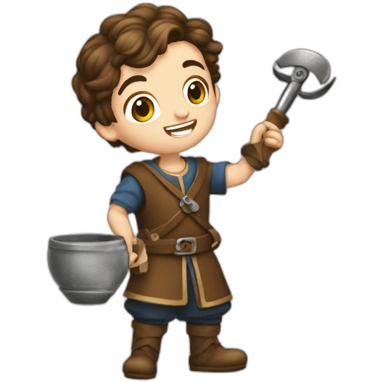 young coin engraver apprentice yielding tool, medieval age emoji