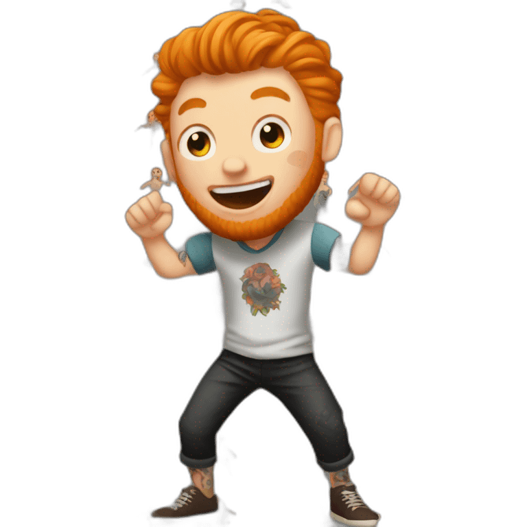 ginger guy covered with tattoos doing cool dance move emoji