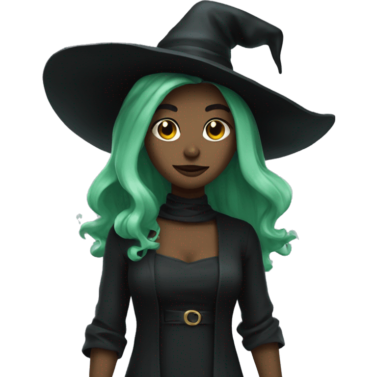 Green witch wearing black hat and outfit  emoji