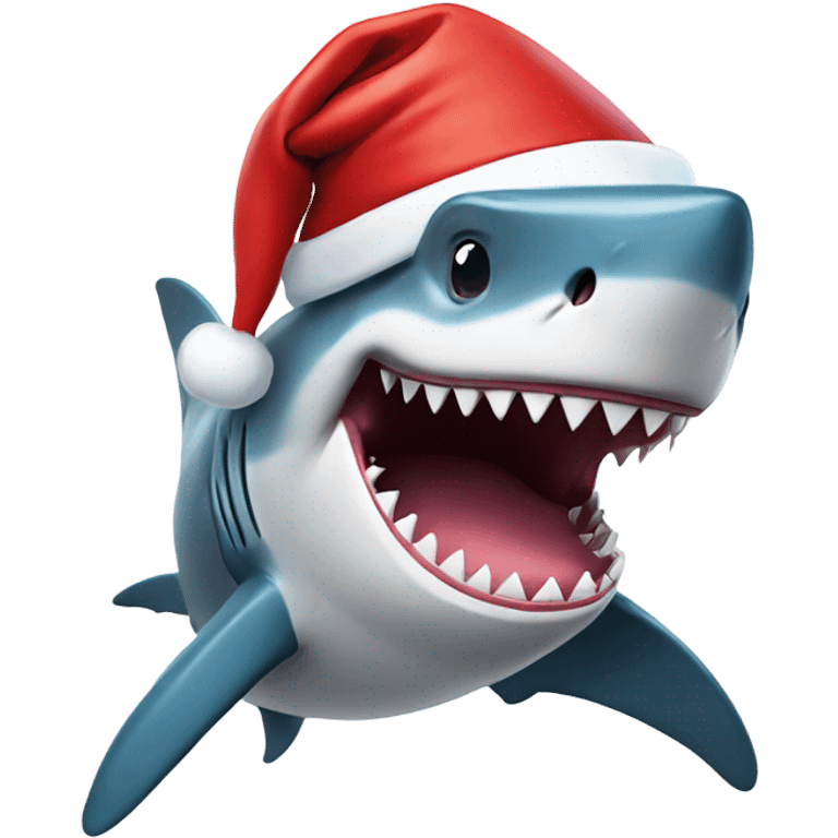 happy shark wearing santa hat emoji