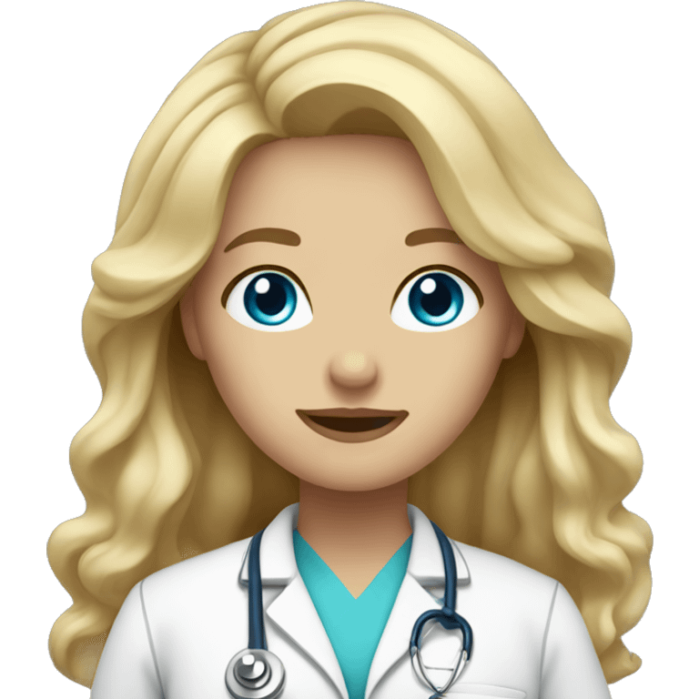 Female doctor with long blonde wavy hair and blue eyes  emoji