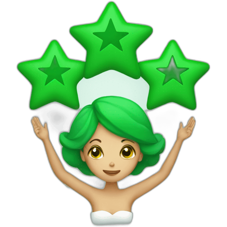 Green women holding three stars above head emoji