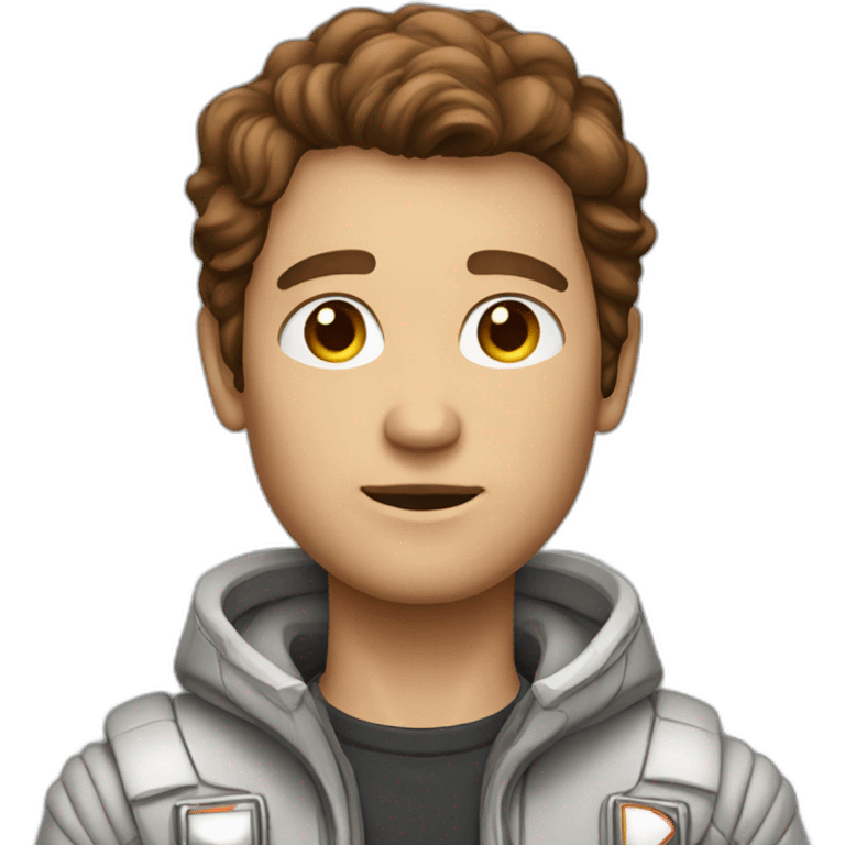 Brown hair long face male space jacket emoji